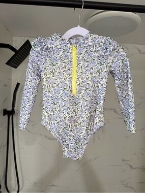 George Purple Floral Long-Sleeve Rashguard with Yellow Zip